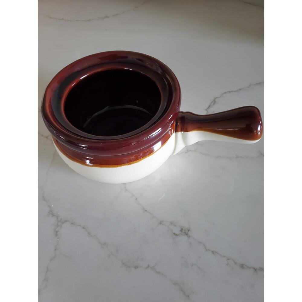 Vintage Glazed Stoneware French Onion Soup Bowl with Handle - NO Lid